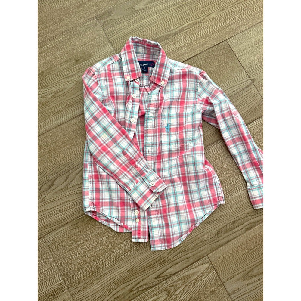 Johnnie-O Boys Size 4 Pink/White/Blue Plaid Collared Button-Down Shirt